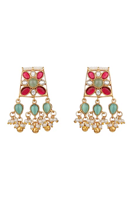 Hrisha_Multi Color Pearls, Stones And Kundan Necklace Set _Online_at_Aza_Fashions