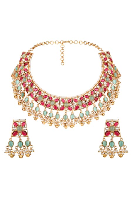 Hrisha Pearl & Kundan Necklace Set 