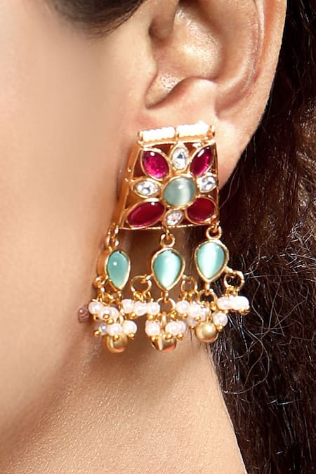 Buy_Hrisha_Multi Color Pearls, Stones And Kundan Necklace Set _Online_at_Aza_Fashions