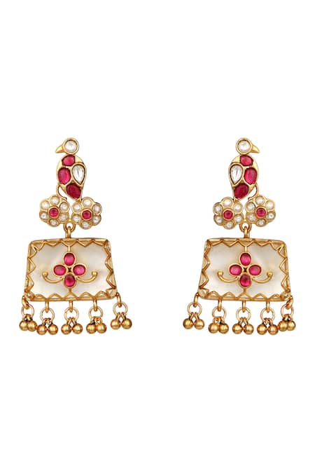 Hrisha_Gold Plated Stones, Beads, Pearls Ruby Kundan Jewellery Set _Online_at_Aza_Fashions