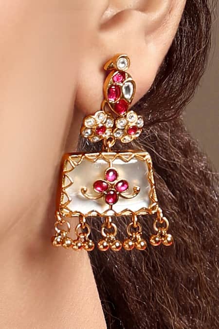 Buy_Hrisha_Gold Plated Stones, Beads, Pearls Ruby Kundan Jewellery Set _Online_at_Aza_Fashions