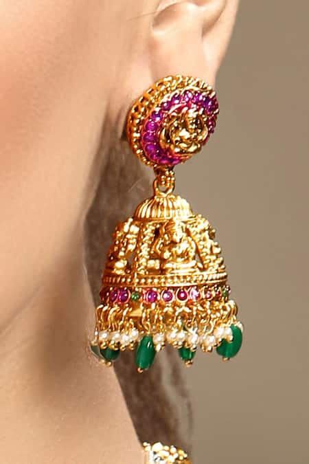 Hrisha_Multi Color Pearls, Stones Goddess Motif Necklace Set _Online_at_Aza_Fashions