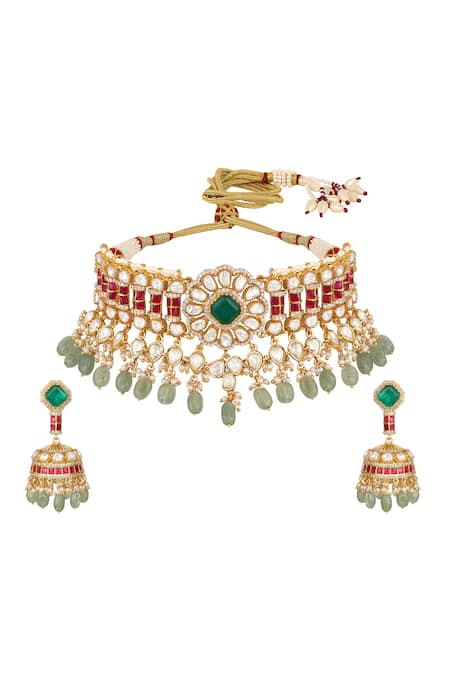 Hrisha Kundan Polki Necklace Set 