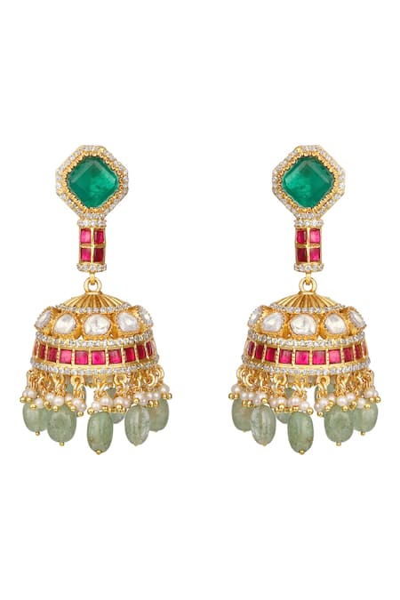 Hrisha_Multi Color Pearls, Stones, Crystals Kundan Polki Necklace Set _Online_at_Aza_Fashions