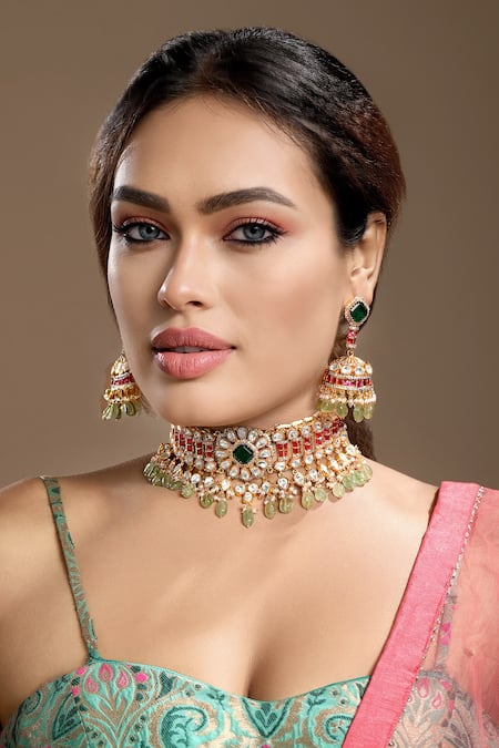 Hrisha Kundan Polki Necklace Set 