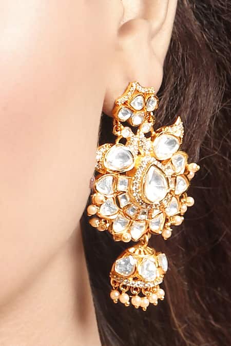 Buy_Hrisha_Gold Plated Pearls, Crystals, Stones Kundan Polki Necklace Set _Online_at_Aza_Fashions