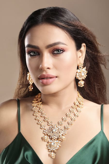 Hrisha Kundan Polki Necklace Set 