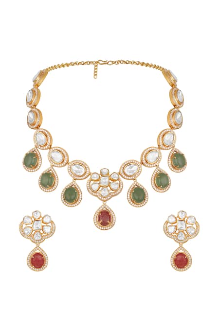 Hrisha Moissanite Polki Necklace Set 