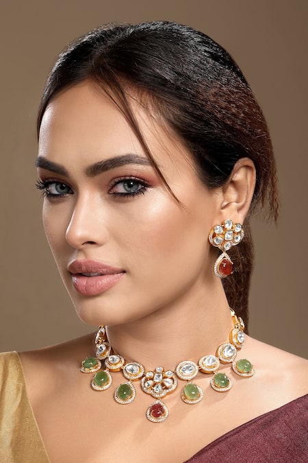 Hrisha Moissanite Polki Necklace Set 