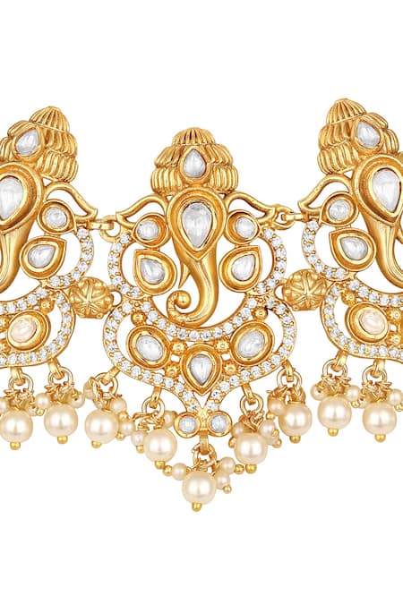 Hrisha_Gold Plated Pearls, Stones, Crystals Kundan Polki Necklace Set _Online_at_Aza_Fashions