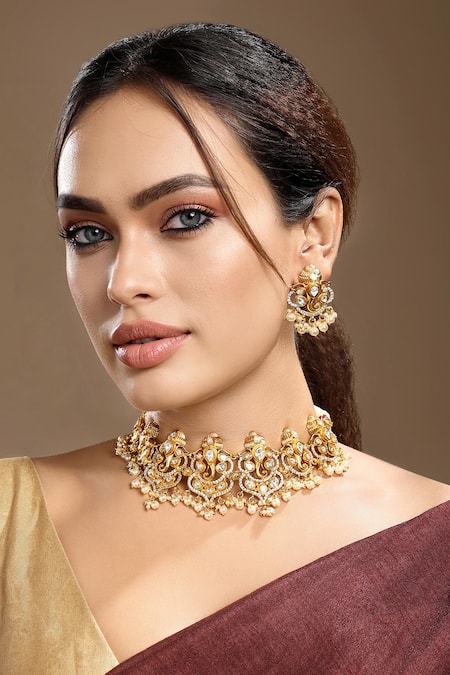 Hrisha Kundan Polki Necklace Set 