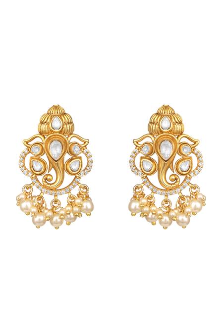 Shop_Hrisha_Gold Plated Pearls, Stones, Crystals Kundan Polki Necklace Set _Online_at_Aza_Fashions