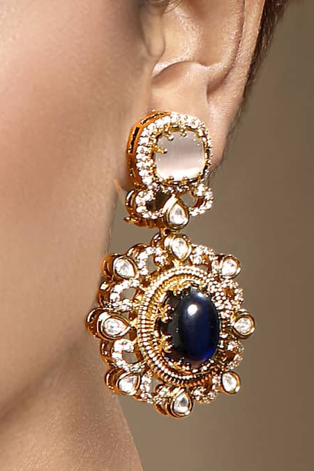 Hrisha_Gold Plated Crystals, Stones, Beads Kundan Polki Necklace Set _Online_at_Aza_Fashions