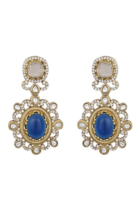 Buy_Hrisha_Gold Plated Crystals, Stones, Beads Kundan Polki Necklace Set _Online_at_Aza_Fashions