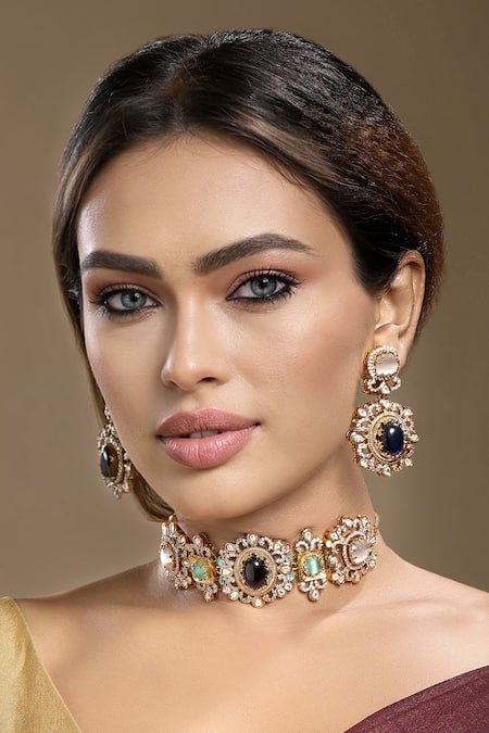 Hrisha Kundan Polki Necklace Set 