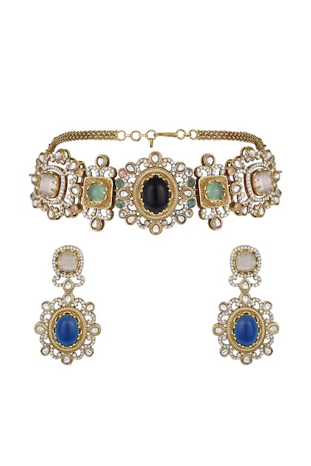 Hrisha Kundan Polki Necklace Set 