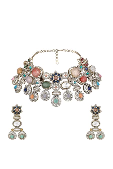 Hrisha Kundan Polki Necklace Set 