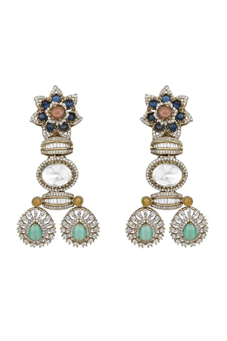 Hrisha_Gold Plated Crystals, Stones, Faux Diamonds Kundan Polki Necklace Set _Online_at_Aza_Fashions