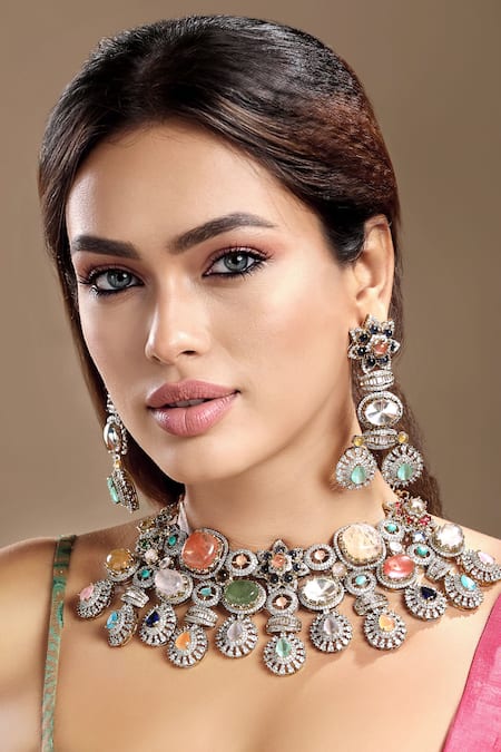Hrisha Kundan Polki Necklace Set 