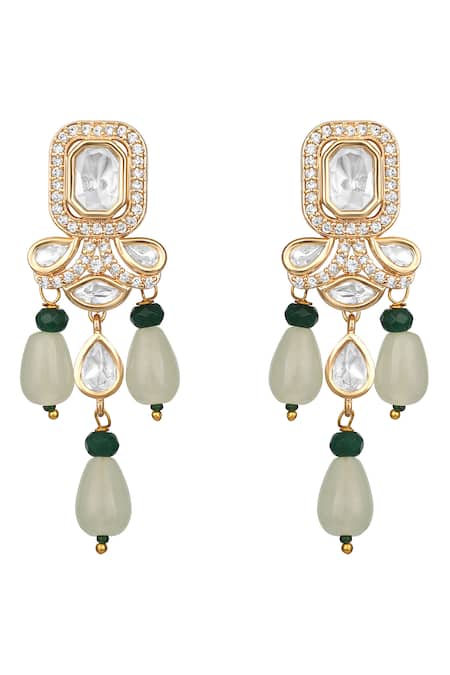 Hrisha_Mint Gemstones, Stones, Crystals, Beads Kundan Polki Necklace Set _Online_at_Aza_Fashions