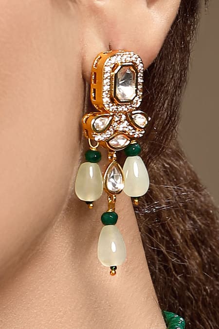 Buy_Hrisha_Mint Gemstones, Stones, Crystals, Beads Kundan Polki Necklace Set _Online_at_Aza_Fashions