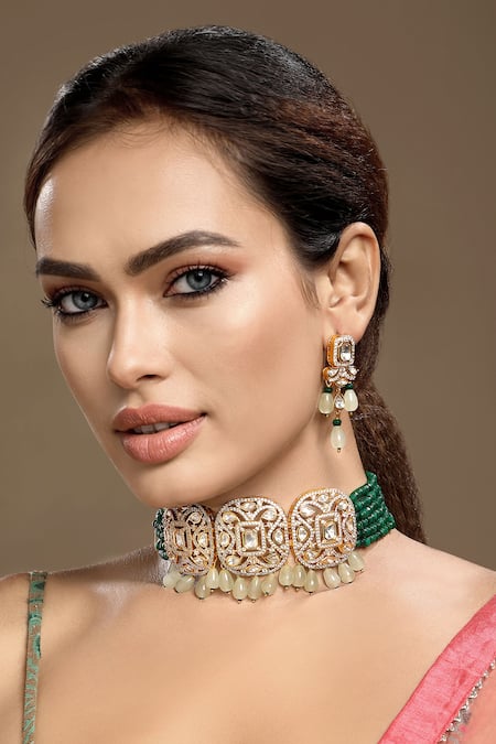 Hrisha Kundan Polki Necklace Set 