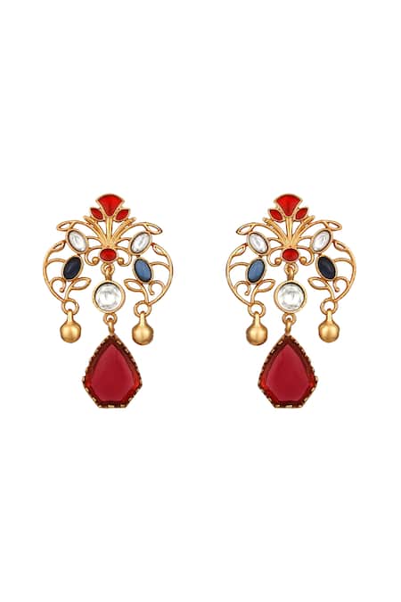 Hrisha_Multi Color Stones, Beads Moissanite Kundan Polki Jewellery Set _Online_at_Aza_Fashions