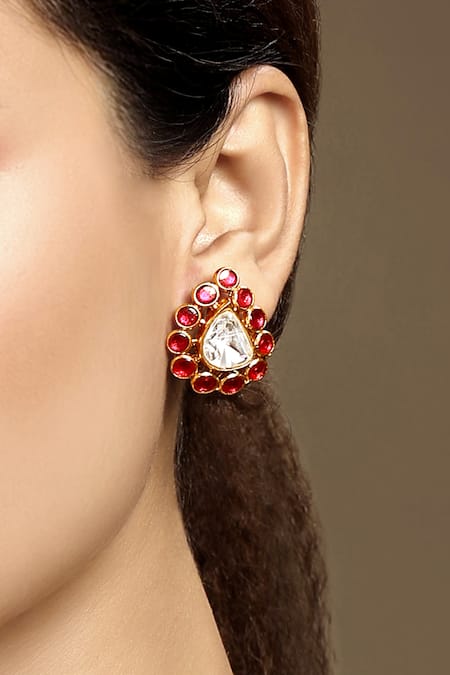 Hrisha_Gold Plated Stones Moissanite Kundan Polki Necklace Set _Online_at_Aza_Fashions