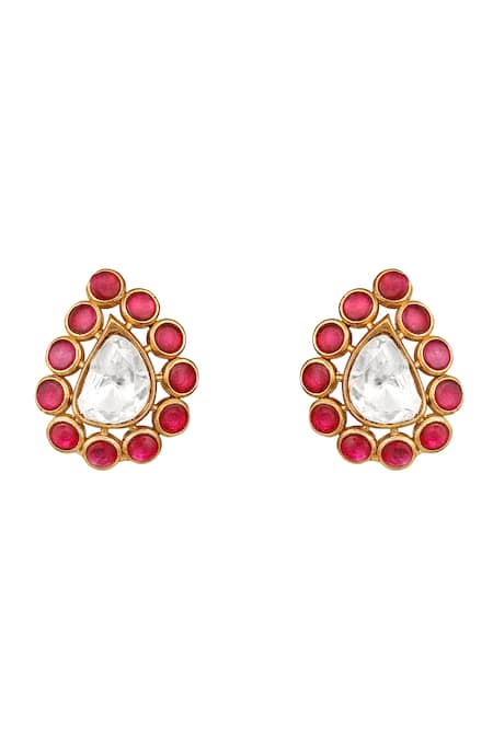 Buy_Hrisha_Gold Plated Stones Moissanite Kundan Polki Necklace Set _Online_at_Aza_Fashions