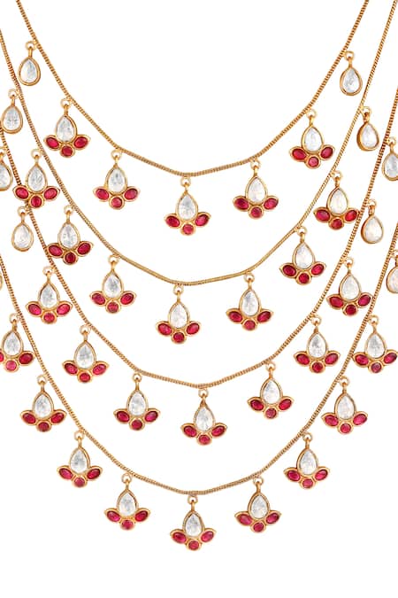 Shop_Hrisha_Gold Plated Stones Moissanite Kundan Polki Necklace Set _Online_at_Aza_Fashions