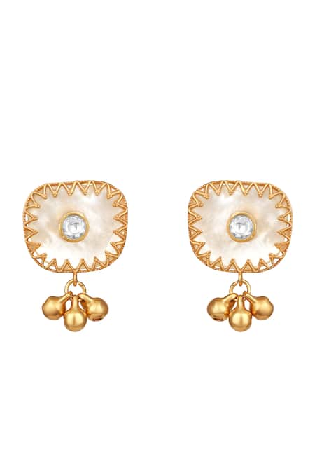 Hrisha_Gold Plated Pearls, Stones Moissanite Polki Necklace Set _Online_at_Aza_Fashions