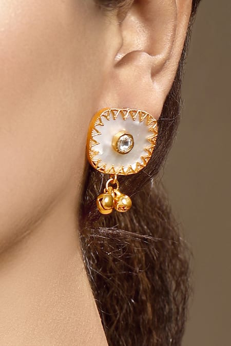 Buy_Hrisha_Gold Plated Pearls, Stones Moissanite Polki Necklace Set _Online_at_Aza_Fashions