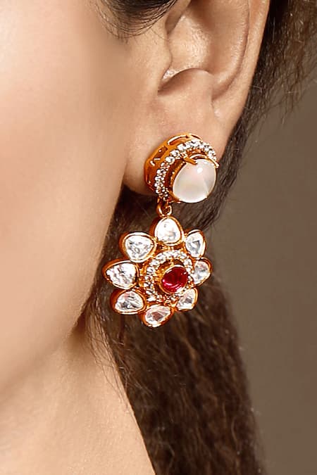 Shop_Hrisha_Gold Plated Stones, Crystals Moissanite Kundan Necklace Set _Online_at_Aza_Fashions