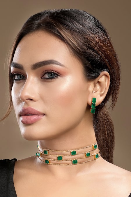 Hrisha Emerald Layered Necklace Set 