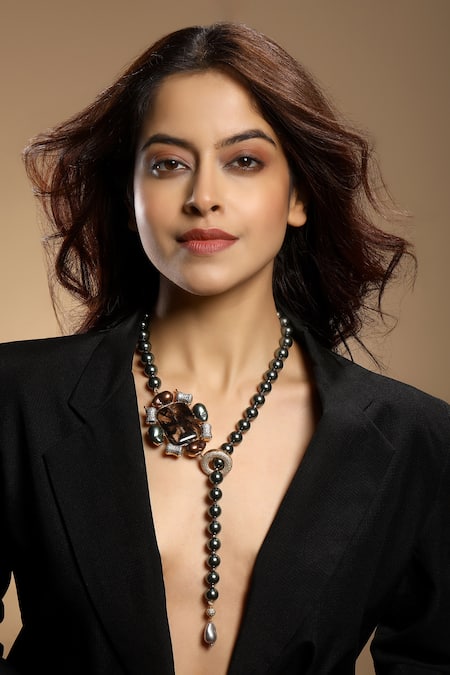 Hrisha Shell Pearl & Stone Embellished Long Necklace 