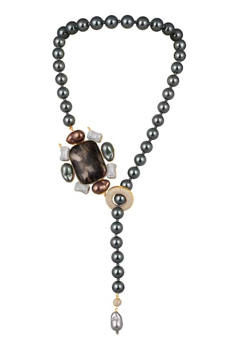 Hrisha Shell Pearl & Stone Embellished Long Necklace 