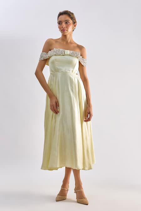 Emblaze Embellished Off-Shoulder Midi Dress 