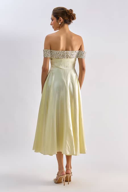 Emblaze Embellished Off-Shoulder Midi Dress 