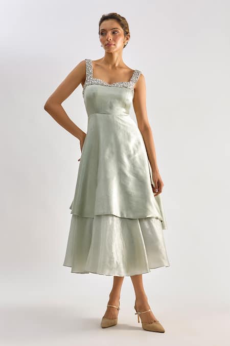 Emblaze Swarovski Embellished Tiered Midi Dress 