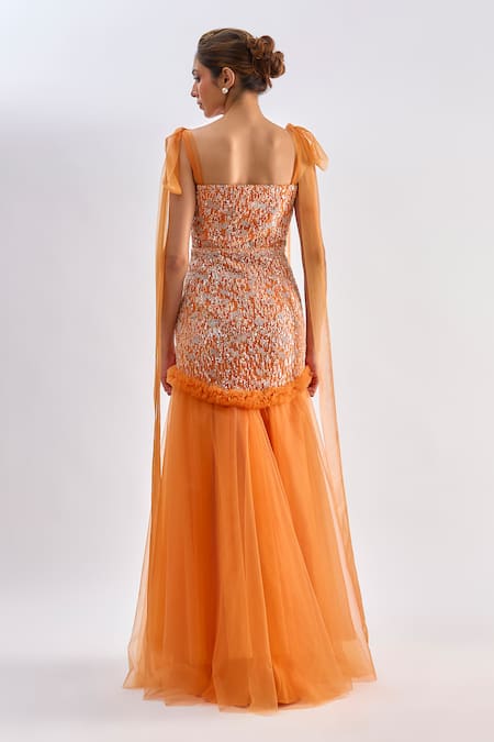 Emblaze Beaded Smocked Tulle Gown 