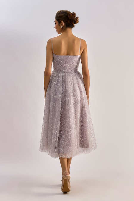 Emblaze Beaded Ruched Floral Midi Dress 