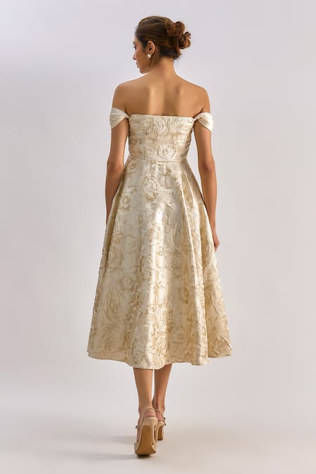 Emblaze Jacquard Floral Off-Shoulder Midi Dress 