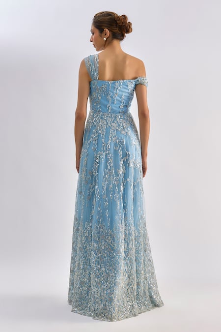 Emblaze Bead Embellished One Shoulder Gown 