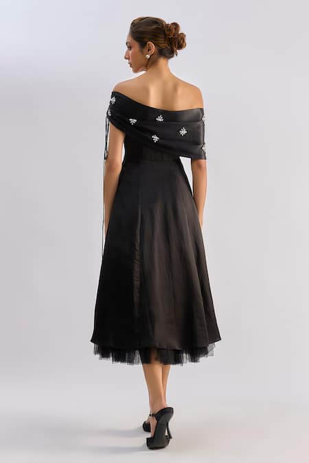 Emblaze Swarovski Embellished Off-Shoulder Midi Dress 