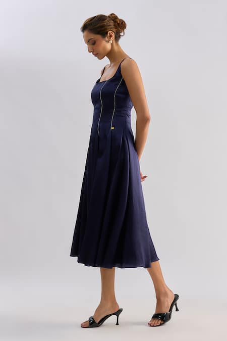 Buy_Emblaze_Navy Embroidery Square Neck Midi Dress _Online_at_Aza_Fashions