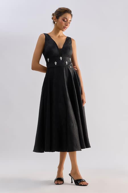 Emblaze Brocade V-Neck Midi Dress  