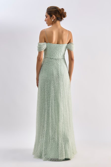 Emblaze Beaded Off-Shoulder Tulle Gown 