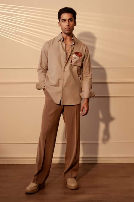 Rohit Doshi_Gray Suiting Embroidery Floral Shirt _Online_at_Aza_Fashions