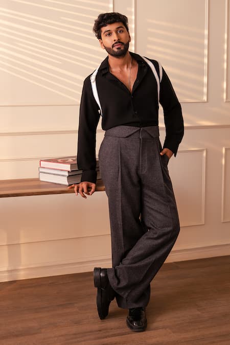 Shop_Rohit Doshi_Black Buckles, Stones Shirt _at_Aza_Fashions