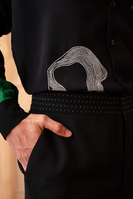 Buy_Rohit Doshi_Black Embroidery Abstract Swirl Pattern Shirt _Online_at_Aza_Fashions